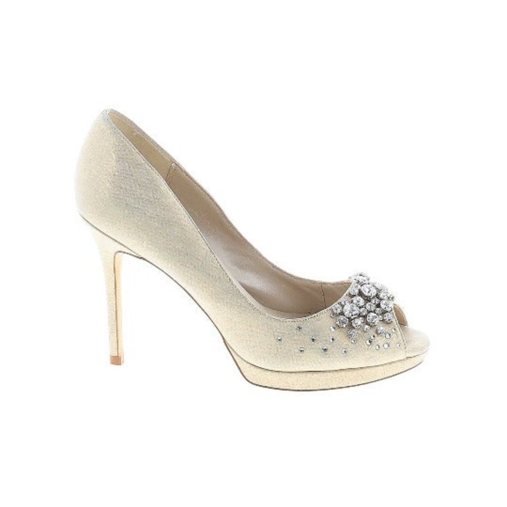 Karen Millen Peep Toe Crystal Metallic Pumps 39/8